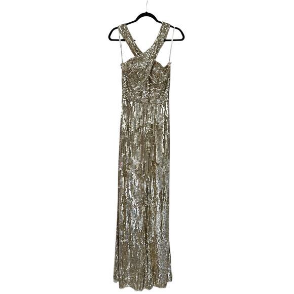 Sherri Hill Gold Sequin Embellished Sleeveless Jumpsuit Womens 0? ALTERED AS IS - Picture 1 of 9